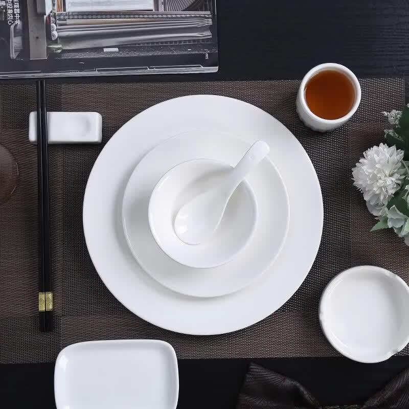 HUAIYI Pure White Ceramic Dinnerware Set