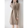 Women's V-Neck Mid-Length Cashmere Knit Dress - Loose Sheath Pullover, 100% Pure Cashmere