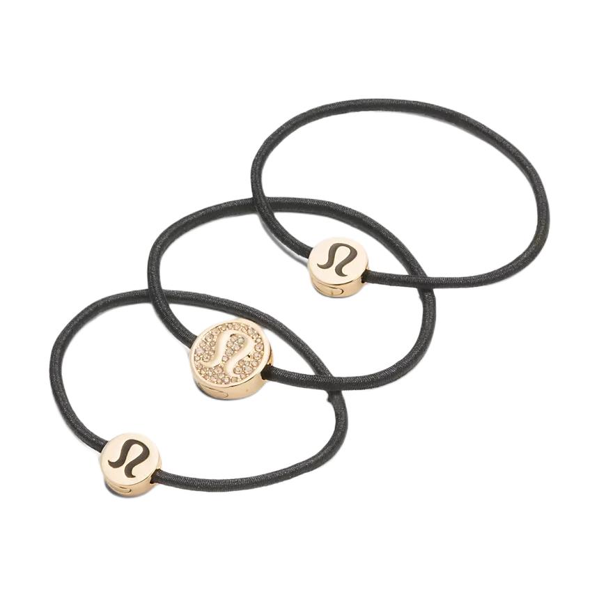 Lululemon Brand Logo Hair Tie Women Accessories Black Gold LW9FWQS BPRC/ROWD/GOLD