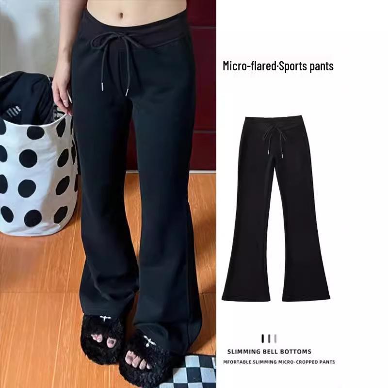 

Women s 2024 Autumn Black High-Waisted Micro-Flared Sweatpants – Slimming, Versatile, and Stylish. XL [120-135]