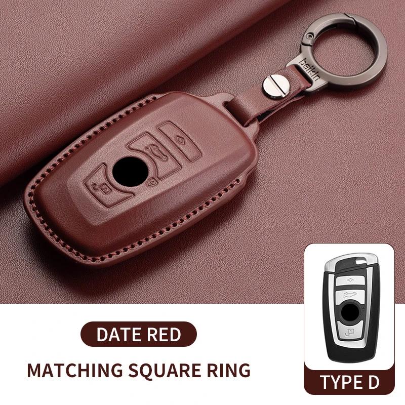 Genuine Leather Auto Smart Key Fob Cover Case Housing Fit For Bmw X1 X3 X5 X6 X7 1 3 5 6 7 Series G20 G30 G11 F15 F16 G01 G02 F48 Keyless Key Fob