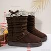 Fashion Sweet Bowknot Pleated Boots Women 2025 Winter Fashion Lace Decoration Mid Calf Snow Boots Short Plush Non Slip Booties New