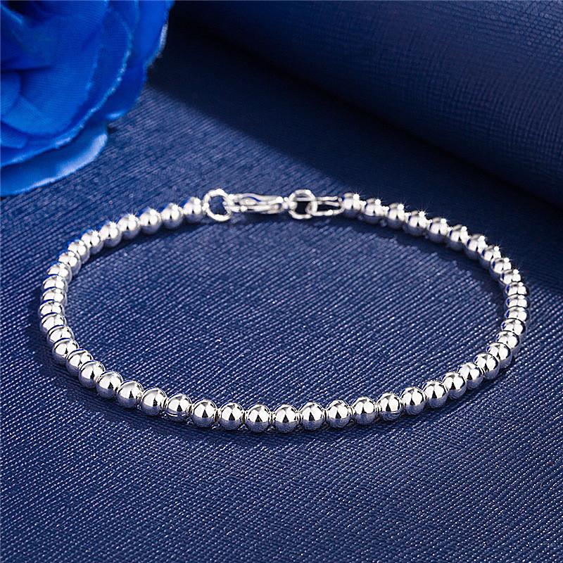 

925 Sterling Silver Charm Bracelet for Women, 4mm Beads Chain, Popular Brands Jewelry, Wedding Party, Christmas Gifts 18cm