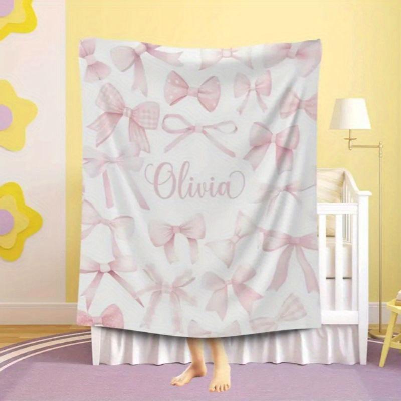 Pink Bow Flannel Throw Blanket Personalized Gingham Bow Pattern Soft Sweet Girls Gift Blanket