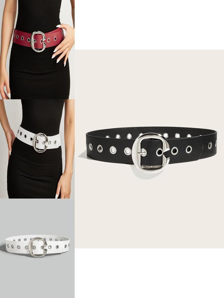 Fashion Solid Color Large Metal Buckle Decoration Women Casual Wide Belt For Casual Looks