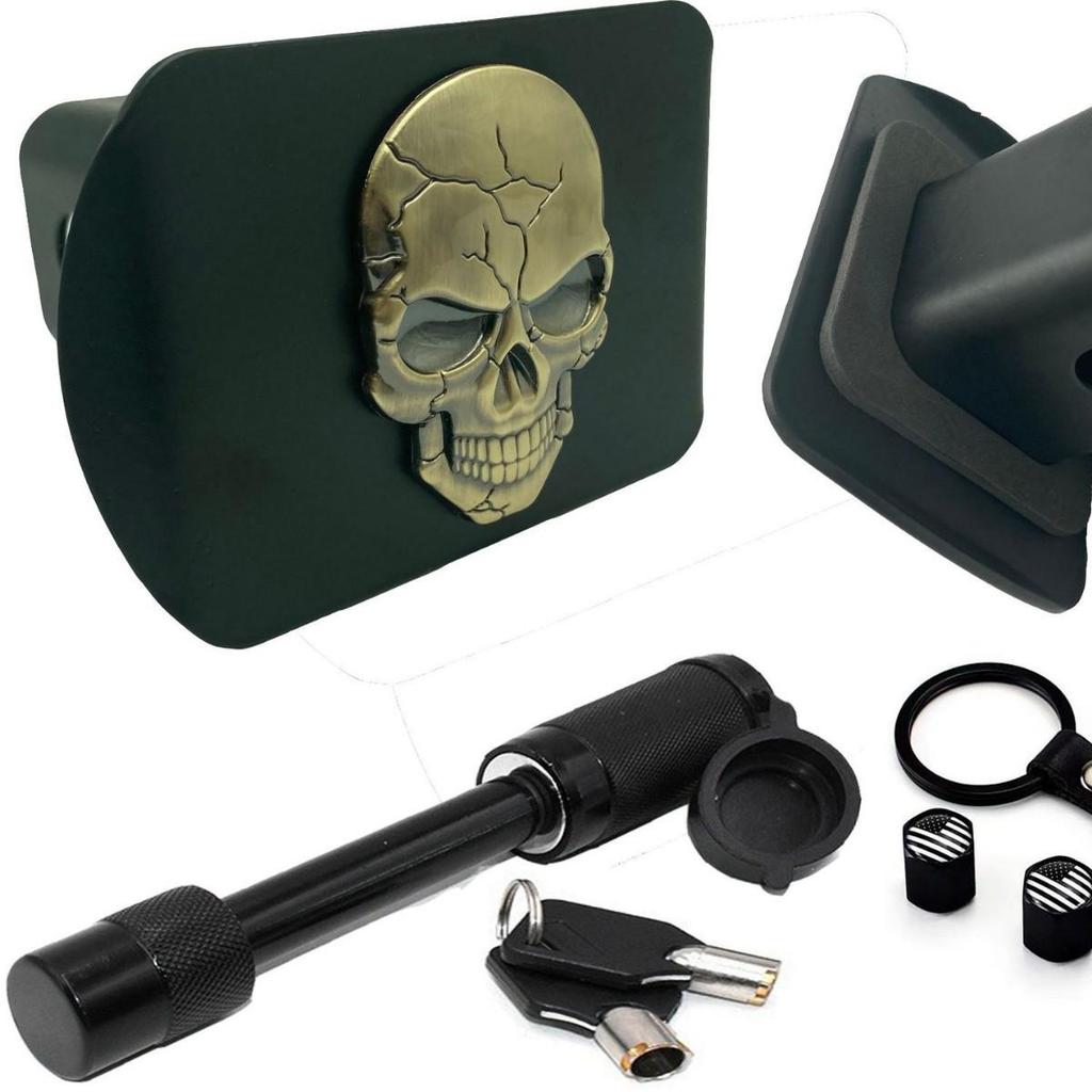 3D Skull Metal Trailer Hook Dust Plug Cover - Square Mouth Protection for American Trailers