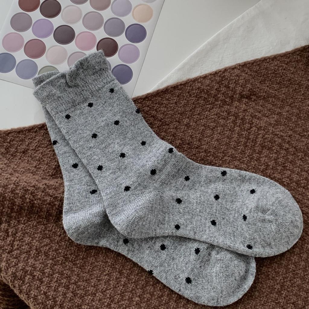 Polka Dot Korean Mid-Calf Lambswool Socks - Autumn/Winter Women's Chunky Warm Style