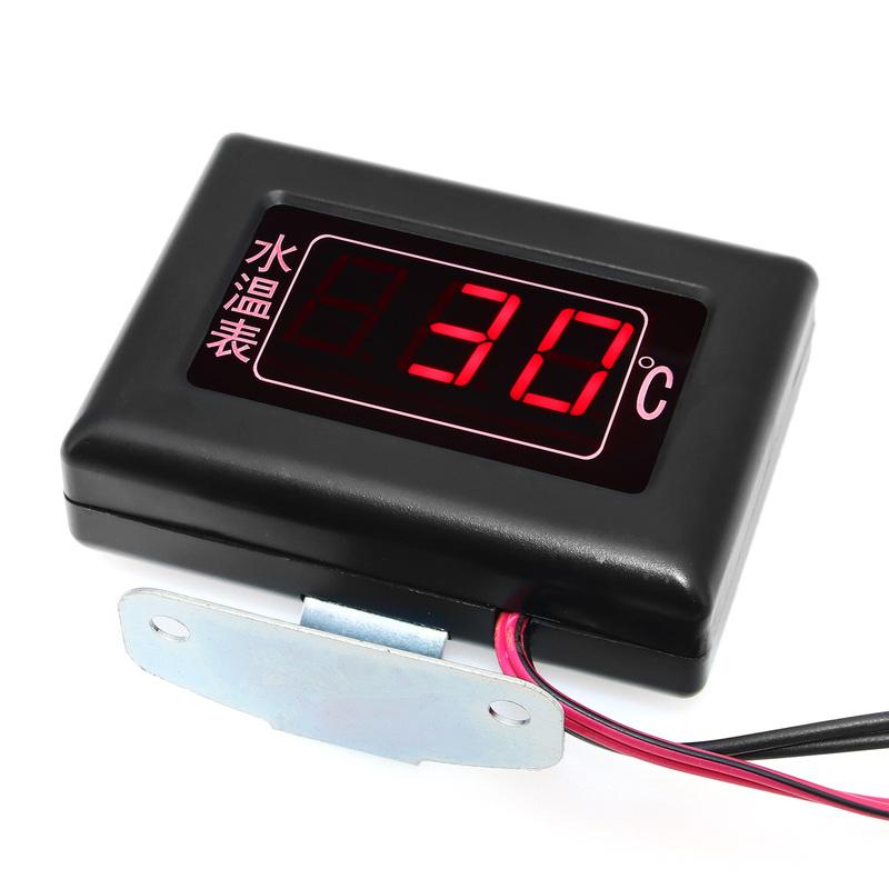 ZMFJH Mini 0-120 Celsius Digital Water Temperature Gauges with Flashing Alarm+Temp Adaptor 26-40mm Red LED for Car Truck 12V 24V