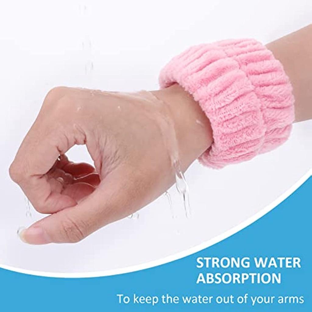 Spa-Stirnband für das Handgelenk, Gesichtsreinigung, Gesichts-Make-up-Set, Dusch-Stirnband, verstellbares Handgelenk für Frauen und Mädchen (Rosa)