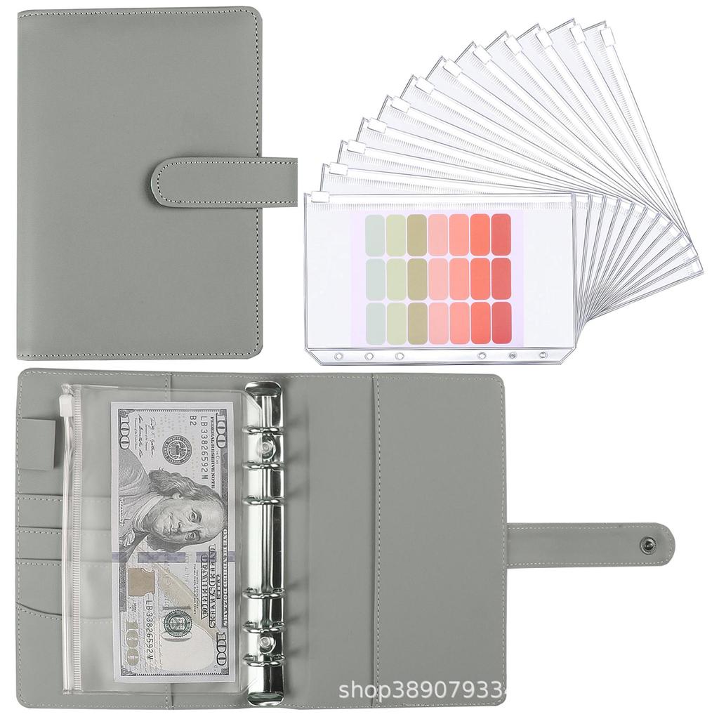 Macaron A6 Leather Zipper Binder Planner with PU Cash Budget Notebook