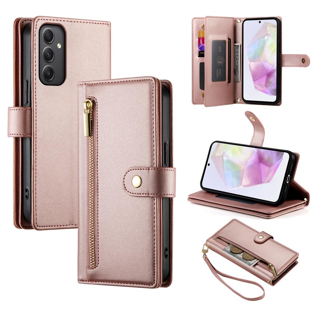 DF-011 For Samsung Galaxy A35 5G Case PU Leather Zipper Pocket Folio Flip Phone Cover