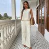 Women's Loose Fit Two Piece Outfit Sleeveless Tank Top High Waist Wide Leg Pantsuit