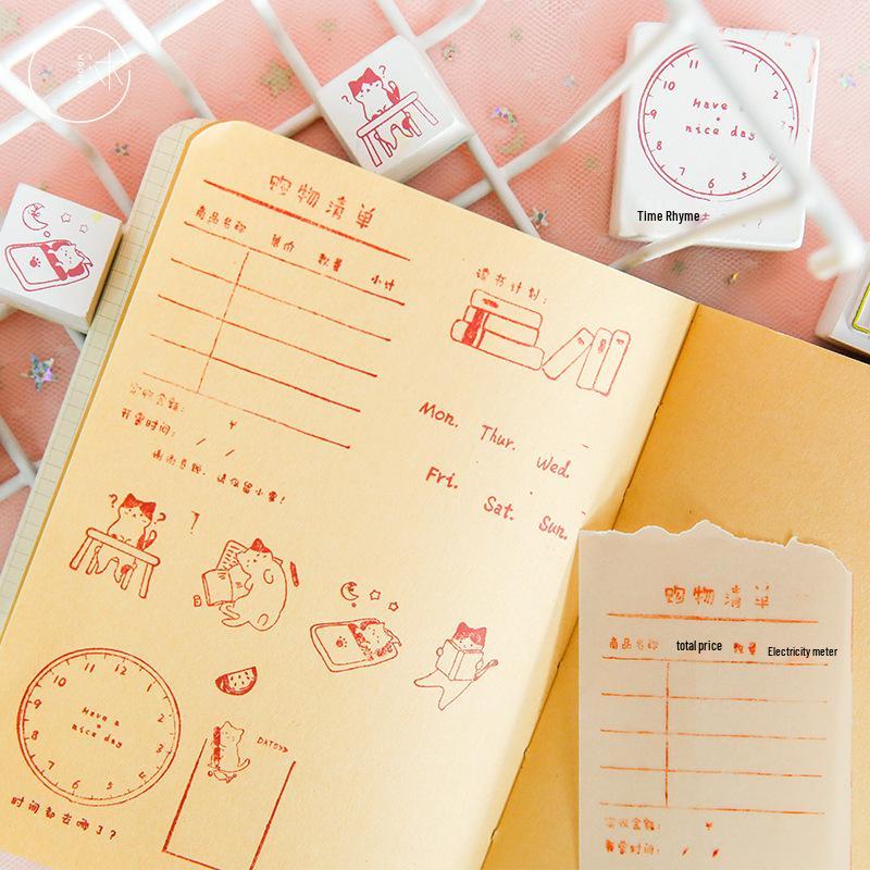 Mu Ran Creative Wooden Stamp Set: Cute Retro Life Apocalypse Theme.