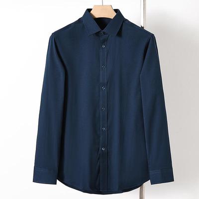 Chemise à manches longues brossée pour homme - Couleur unie Business Casual à revers