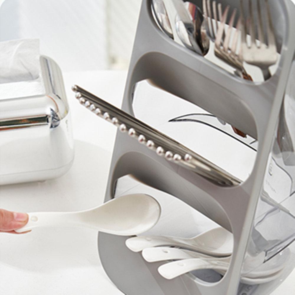3 Layers Kitchen Cutlery Organizer - Utensil Storage Drainer Rack for Table Top Silverware Holder for Spoons Forks Chopsticks