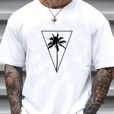 Funny Palm Tree Print T-shirts for Men Tshirts Graphic Clothing Spring Holiday Short Sleeve Loose Oversized Tops Boys Tees