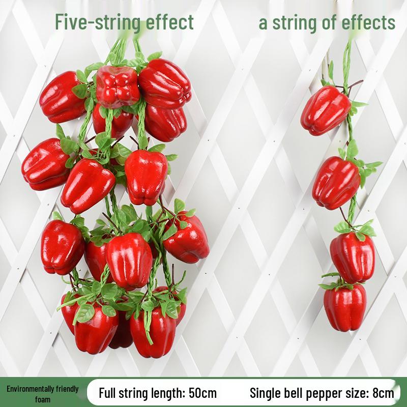 Brocheta Artificial de Chile Rojo, Ajo, Cacahuete y Maíz para Decoración de Fiesta de la Cosecha