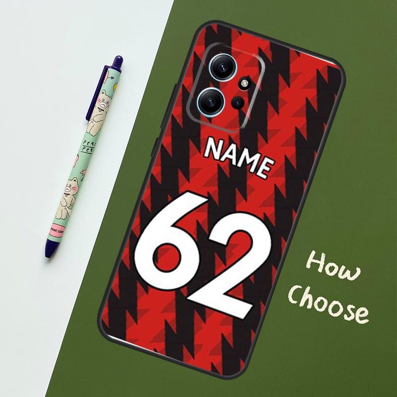 Custom Number Football Name Case For Xiaomi Redmi Note 11 12 10 Pro 8 9 Note 12S 11S 9S 10S Redmi 12C 9C 10C 12 Cover