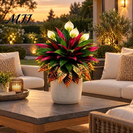 Realistic Artificial Ferns Fern Plant, Autumn Themed Faux Greenery Arrangement, UV Resistant Fake Sunroom Decoration Plants Leaves for Garden