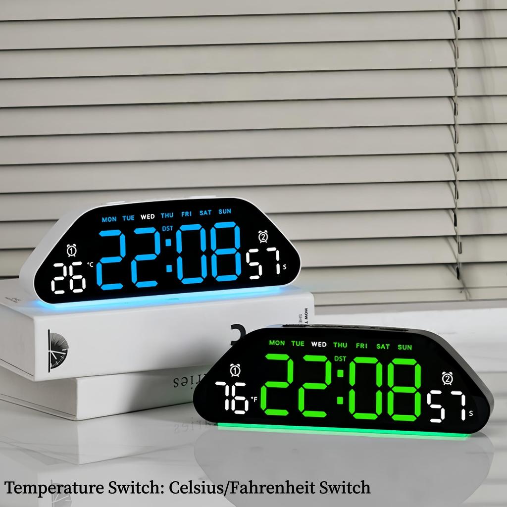 LED Digital Alarm Clock Temperature Week Date Display Timer Brightness Adjustment Electronic Table Clock with Ambient Light