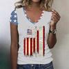 Women’s V Neck Lightweight Short Sleeve Top with Distressed Flag and 250 Years Print for Spring Summer Casual Wear