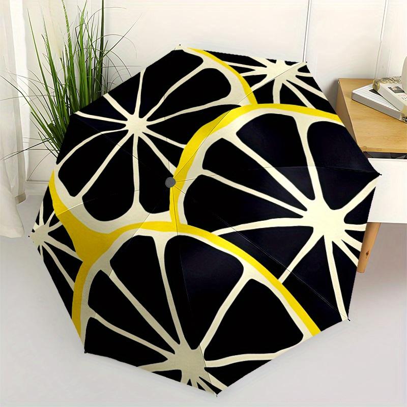 1pc Lemon Pattern Automatic Open/Close Umbrella with One Touch Button, Compact Folding Canopy, Sturdy 8 Rib Windproof Design   Lightweight  12