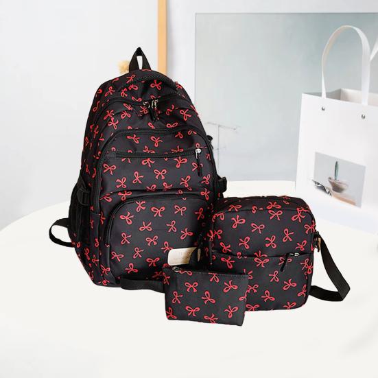 3 Pcs/Set Women Bow Bag Backpack Clutch Shoulder Bag Set Travel Rucksack with Bow Pattern for School Camping Travel