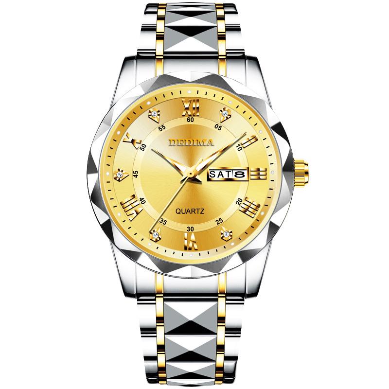 Men's Waterproof Luminous Quartz Watch with Leather Strap & Steel Band