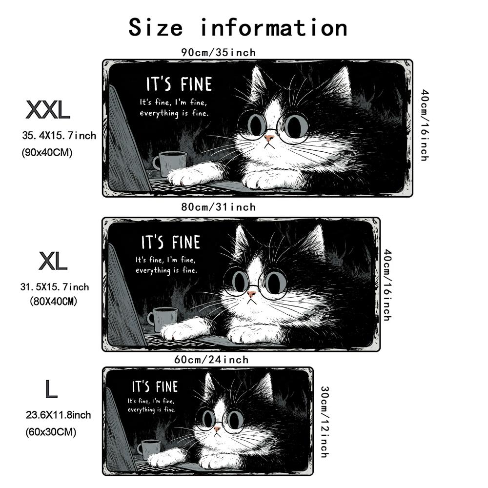 Cute Cat Black and white Mouse Pad Large Anti-Slip Rubber Gaming XL MousePad Table Pads Suitable for Office Gamer Long Desk Mat
