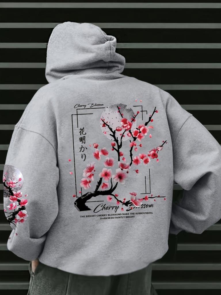 Luna Fiori di Ciliegio Uomo Donna Felpa con Cappuccio Esterno Strada Giappone Harajuku Retro Casual Larga Sport Tendenza Adulto Autunno Inverno Felpa