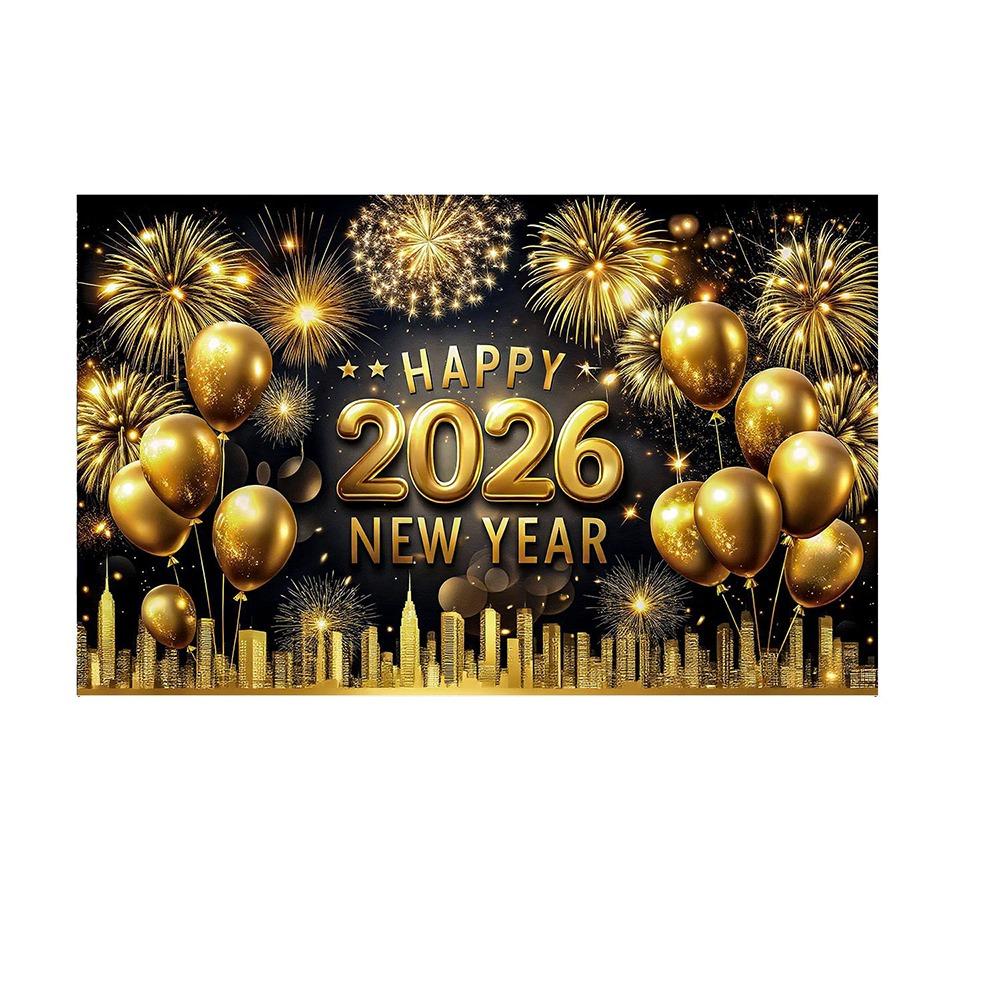 Black Gold 2026 New Year Backdrops Colorful Balloon Photo Background Party Background  Photo Studio
