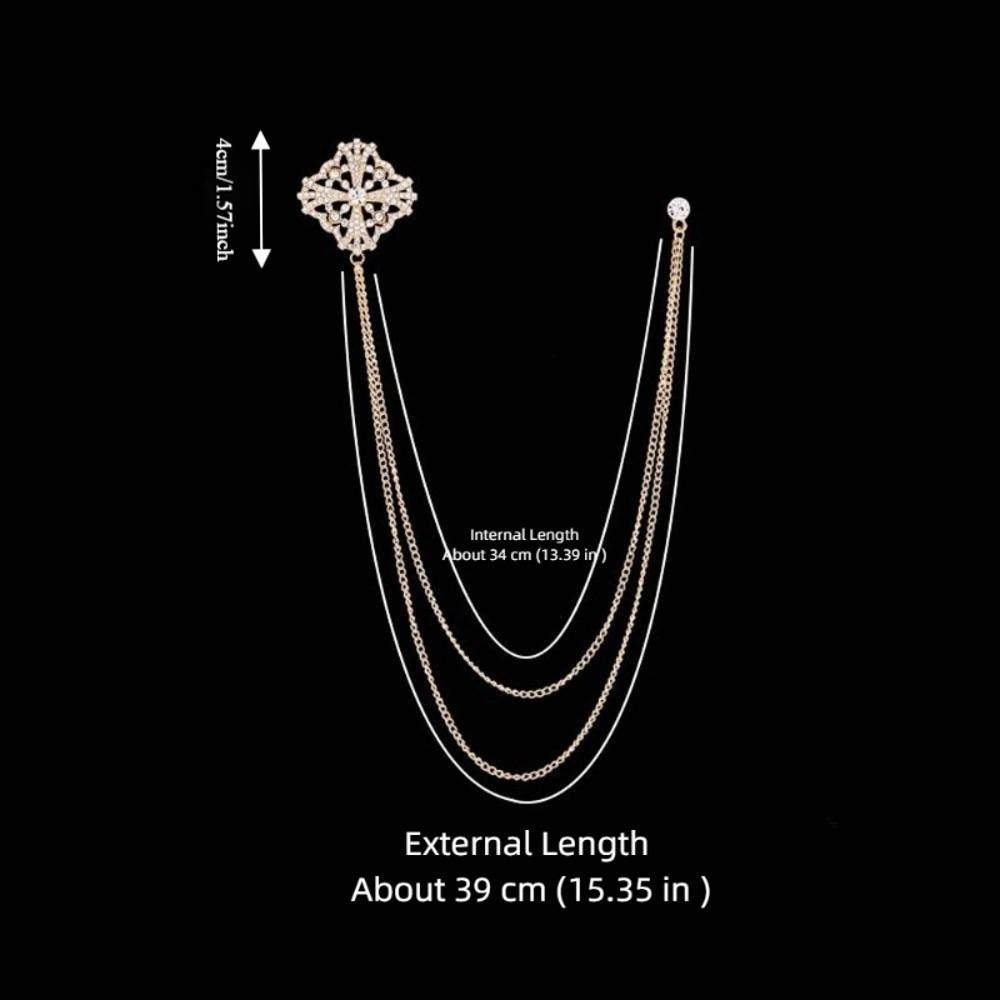 Corsage Ornament Rhinestone Chains Brooch Exquisite Vintage Tassel Cross Pin Stage Performance Luxury Metal Multi-layer Brooch