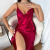 Seksowna różowa sukienka halter oddychająca imitacja jedwabiu piżamy damskie z odkrytymi plecami podzielone halter koszule nocne