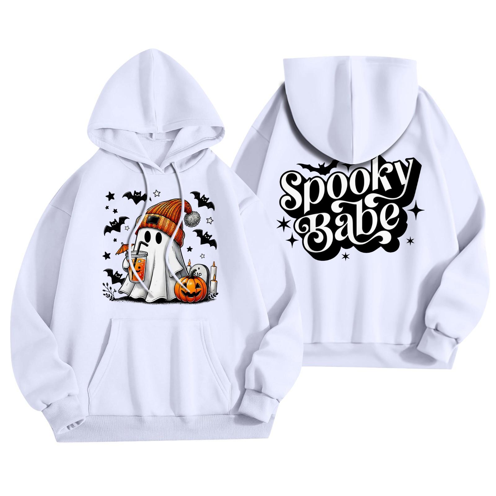 

Женская мода, легкий женский свитер с длинными рукавами и карманами, толстовка с капюшоном на Хэллоуин XL белый