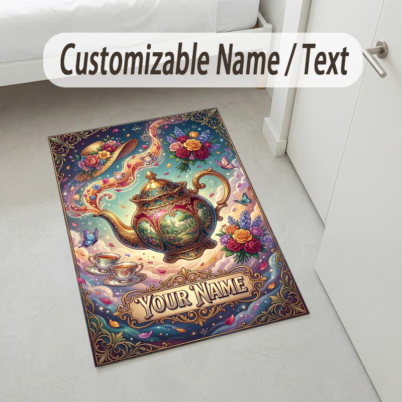 Sweet Treats Theme Soft Crystal Velvet Rug Custom Name & Text Print Non Slip Floor Rug for Bedroom Living Room