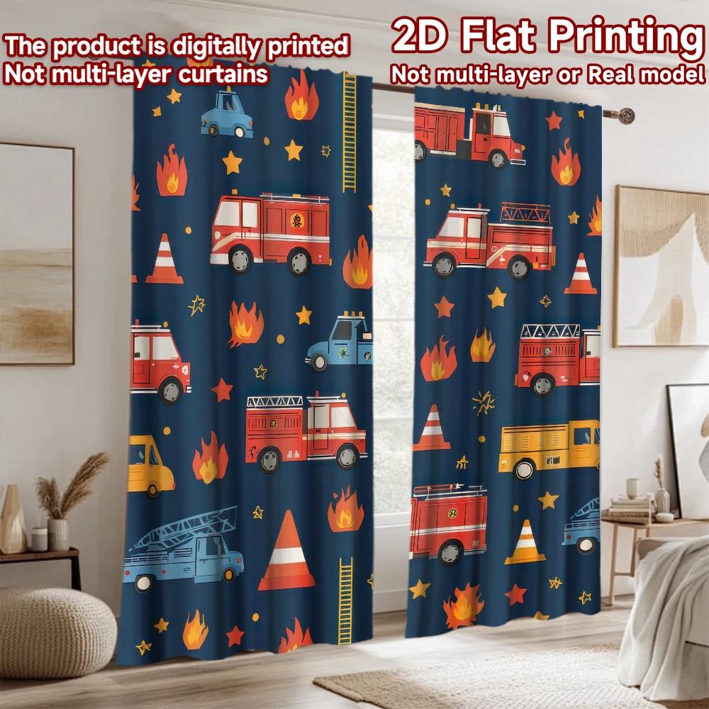 2D flat Photography Backdrop Popular Tapestry Fire Trucks and Flames 100% Polyester Birthday Party for Holiday home decor