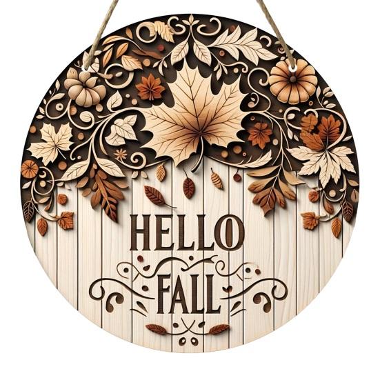 Handcrafted Wooden Wall Decor Natural Autumn/Summer Pendant with Hanging Rope for Front Door, Creative Rustic Entrance Door Sign Welcome Sign,