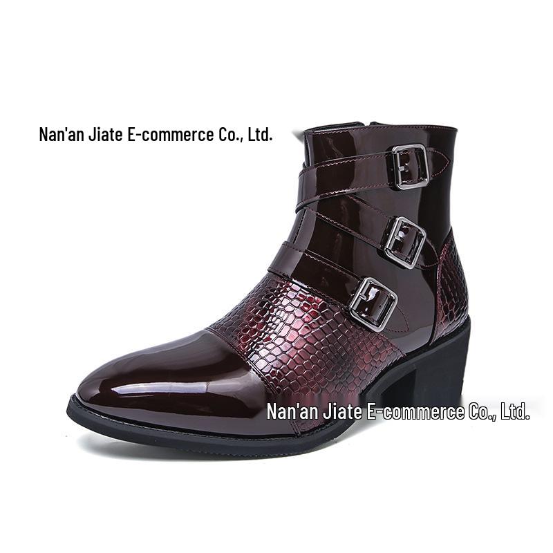 Men's British-Style Pointed Toe Leather Ankle Boots with Zipper, Height-Enhancing, Plus Size, Casual High Tops for Autumn