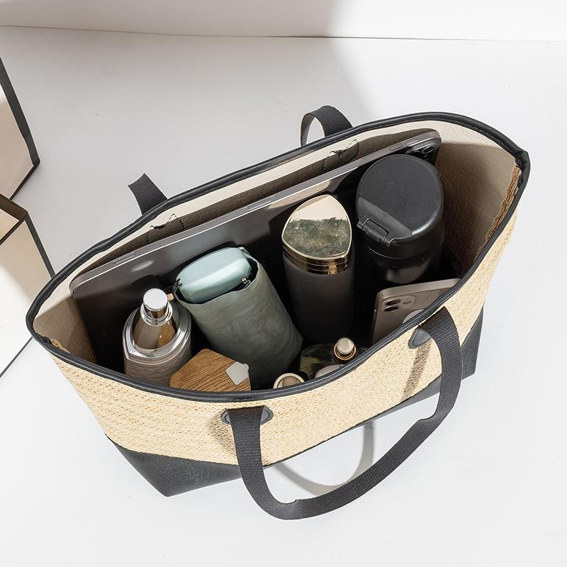 Casual and fashionable straw-woven contrasting color splicing tote women's bag, a new large-capacity light luxury women's bag.