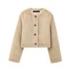 Womens Faux Fur Short Jacket Street Style Round Neck Long Sleeve Outerwear