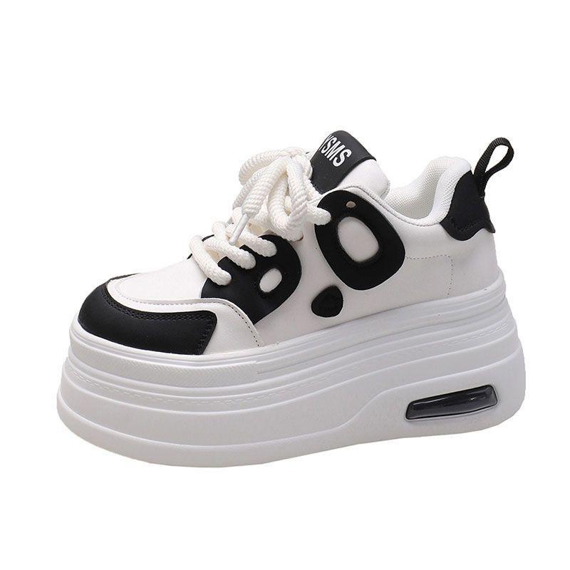 Schwarz-weiße Panda-Schuhe 22 Herbst Neu Kleine Muffin-Dicke Sohle Höhenverstellung Sport und Freizeit
