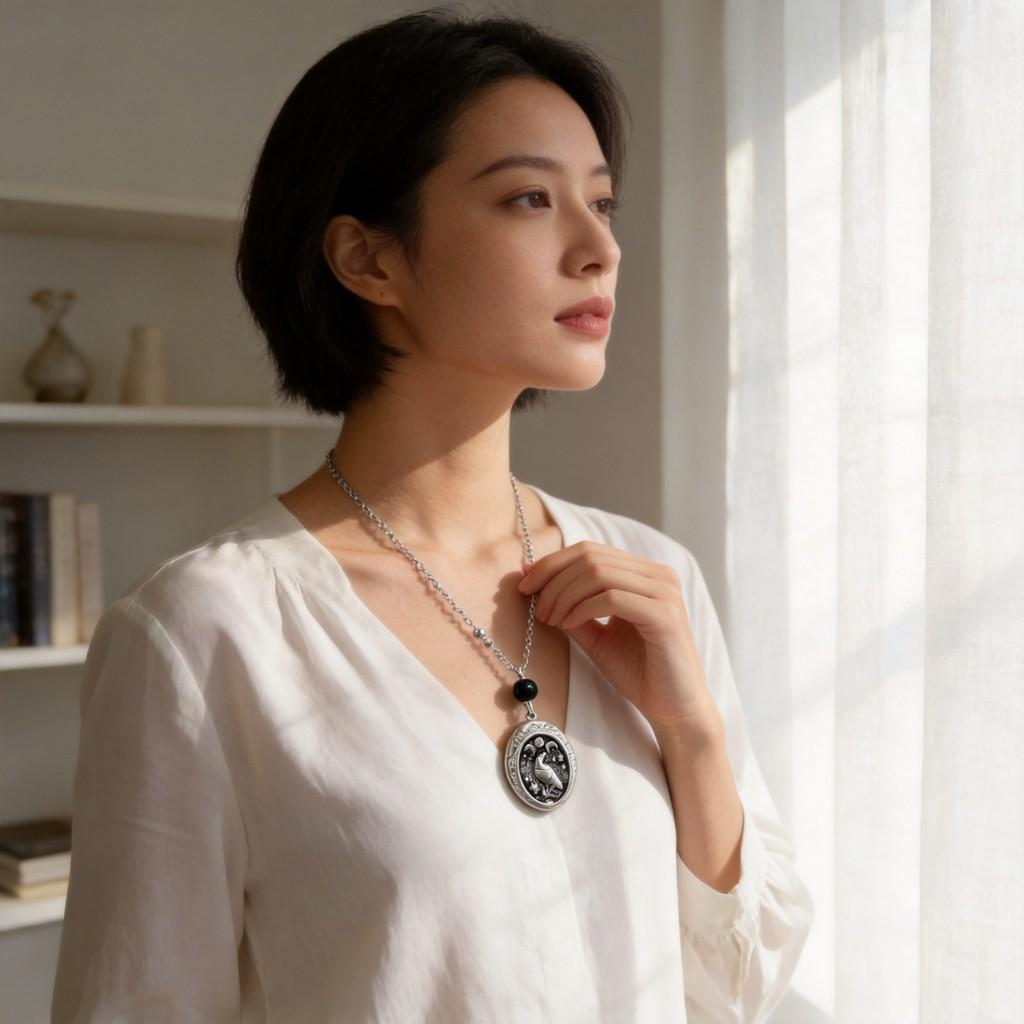 Gothic Moon Raven Goddess Necklace With Geometric Pendant For Women
