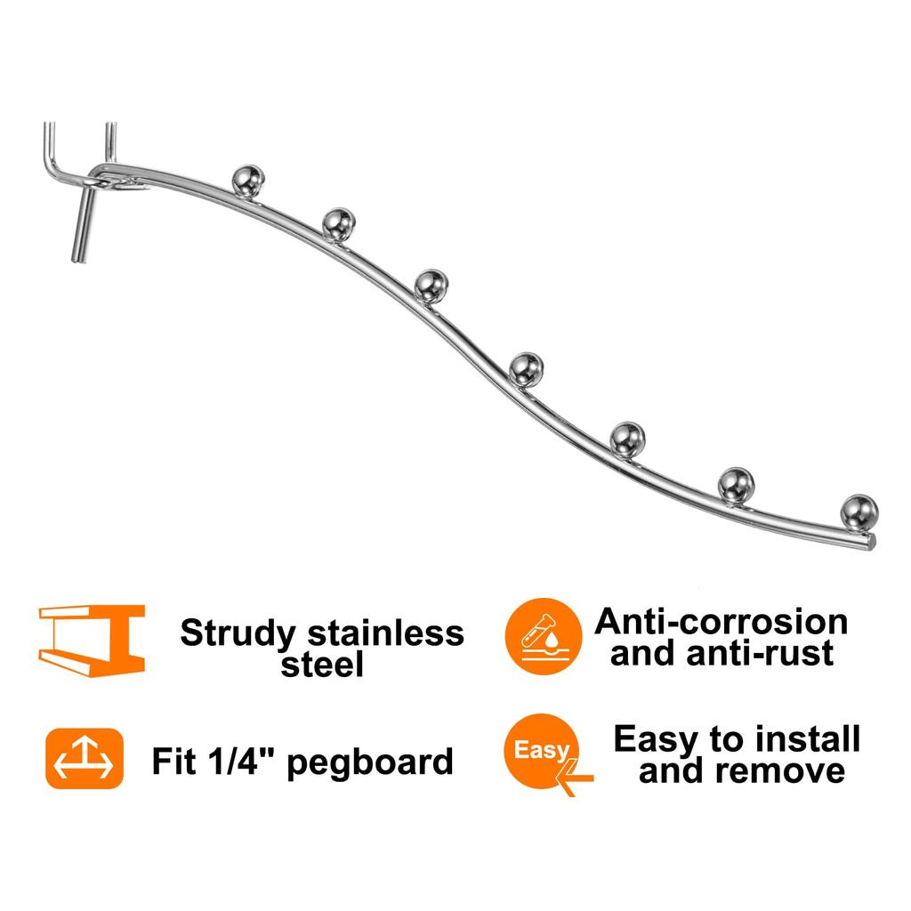 uxcell 27cm Stainless Steel Pegboard Tool Holder for and Silver 25-Pack Hooks, Wall-Mounted Workbenches, Garages, Kitchens, Shops,