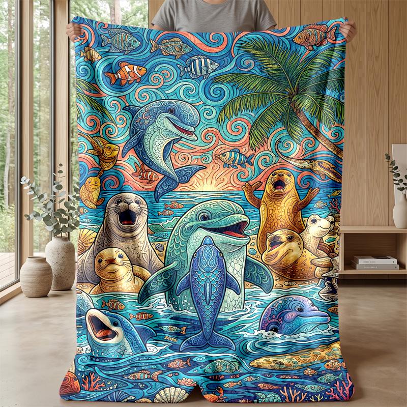 Oceanic Fantasy Theme Blanket Lightweight Warm Flannel Blanket Decorative Throw Blanket for Home Decoration