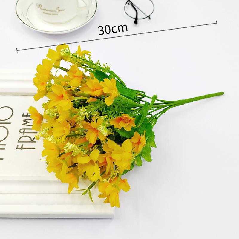 Artificial Daisy, Orchid, Sunflower & Green Plant Bunch for Bedroom Decoration
