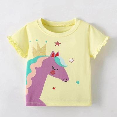 Girl Unicorn Short-Sleeved T-shirt Summer New Arrival Fashion Children round-Neck Shirt Fashionable Children's Clothing 100% Cotton Coat 6