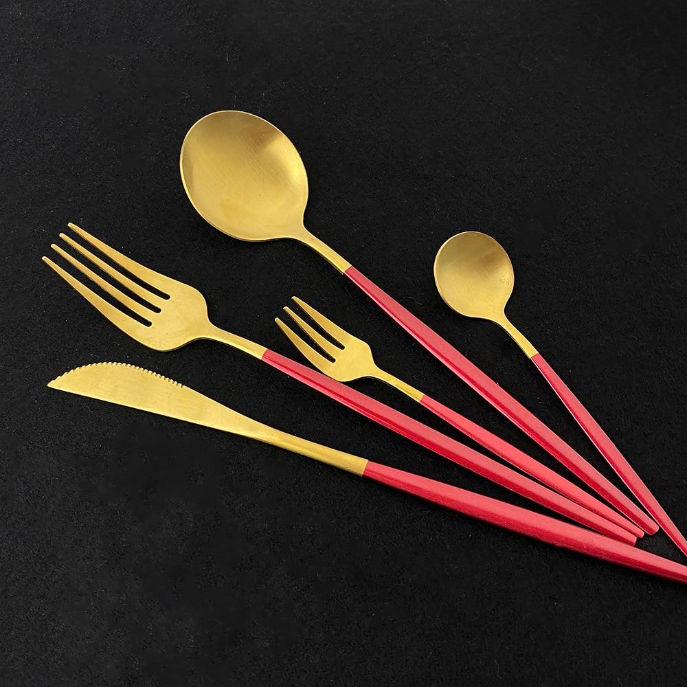 Multi-Colors 20Pcs Cutlery Set Dinnerware Set Dinner Knife Cake Fork 304 Stainless Steel Rainbow Silverware Home Tableware Se