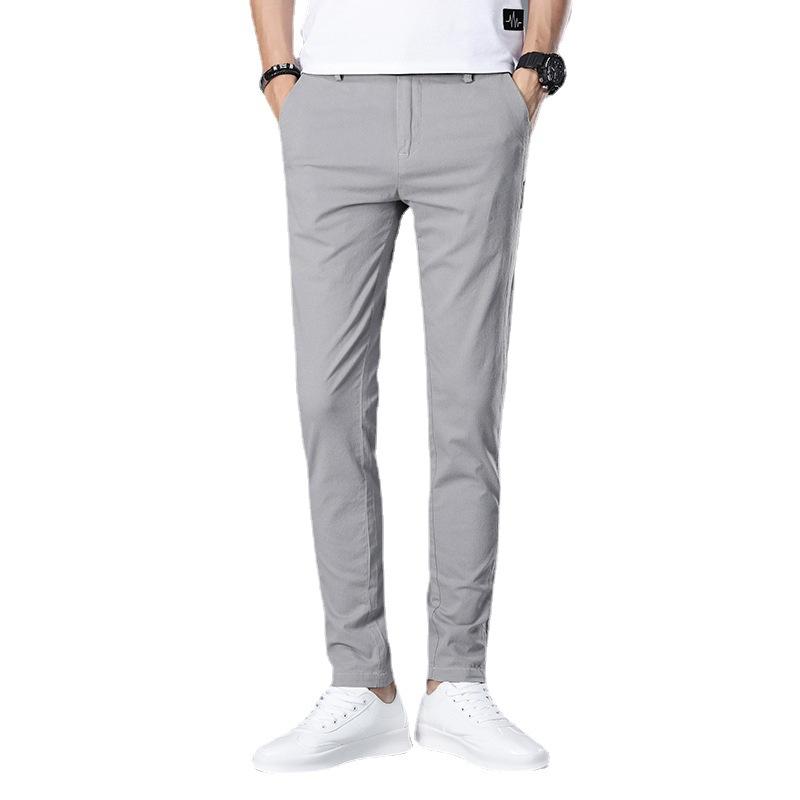 Summer Thin New Men'S Ice Silk Casual Pants Fashionable And Versatile Elastic Slim Straight Leg Small Leg Pants Men'S Pants