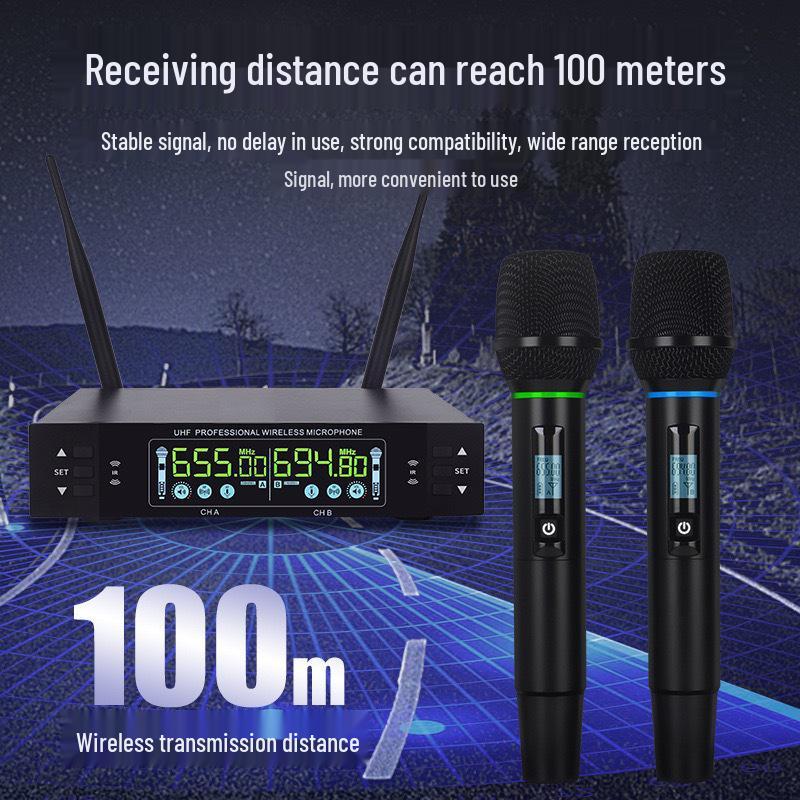 Dual Metal True Diversity Infrared Frequency Wireless Microphone for Meetings and Family KTV