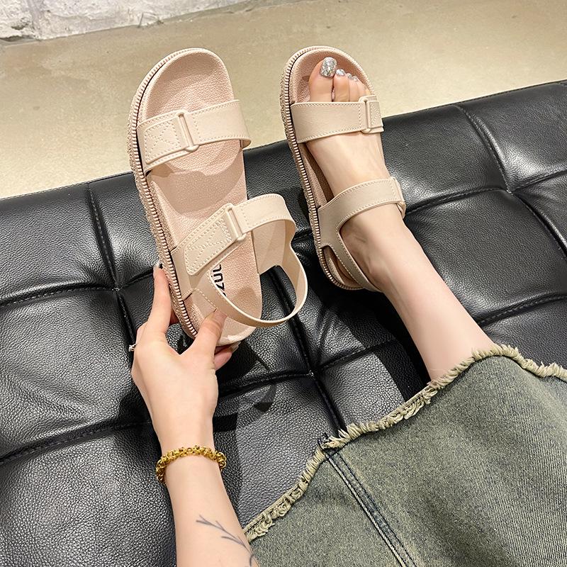 2024 Damen Sandalen im koreanischen Stil mit flachem Klettverschluss - Bequem, trendig römisches Ein-Riemen-Design für den Sommer